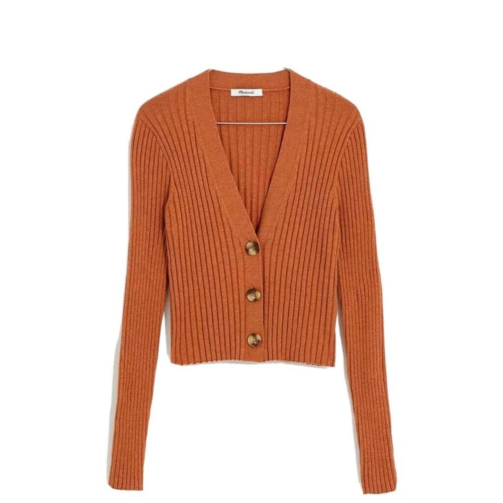 Madewell Brenville Crop Cardigan Sweater XXS Heather Caravan Orange